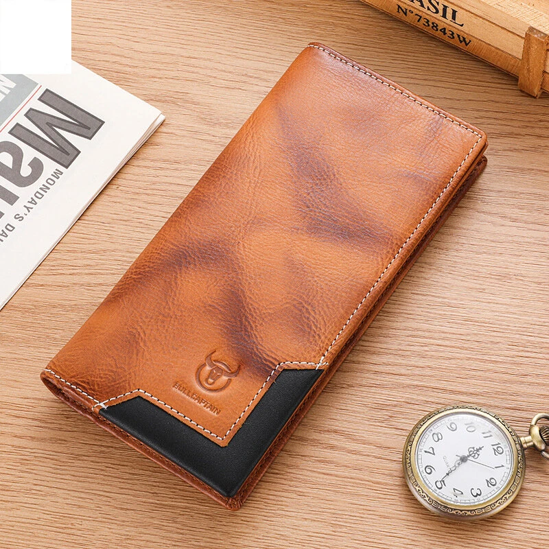 (image for) BULLCAPTAIN Genuine Leather Men&rsquo;s Long Wallet Large-capacity Coin Purse RFID Blocking Credit Card Holder Multifunctional Handbag Clutch Wallet